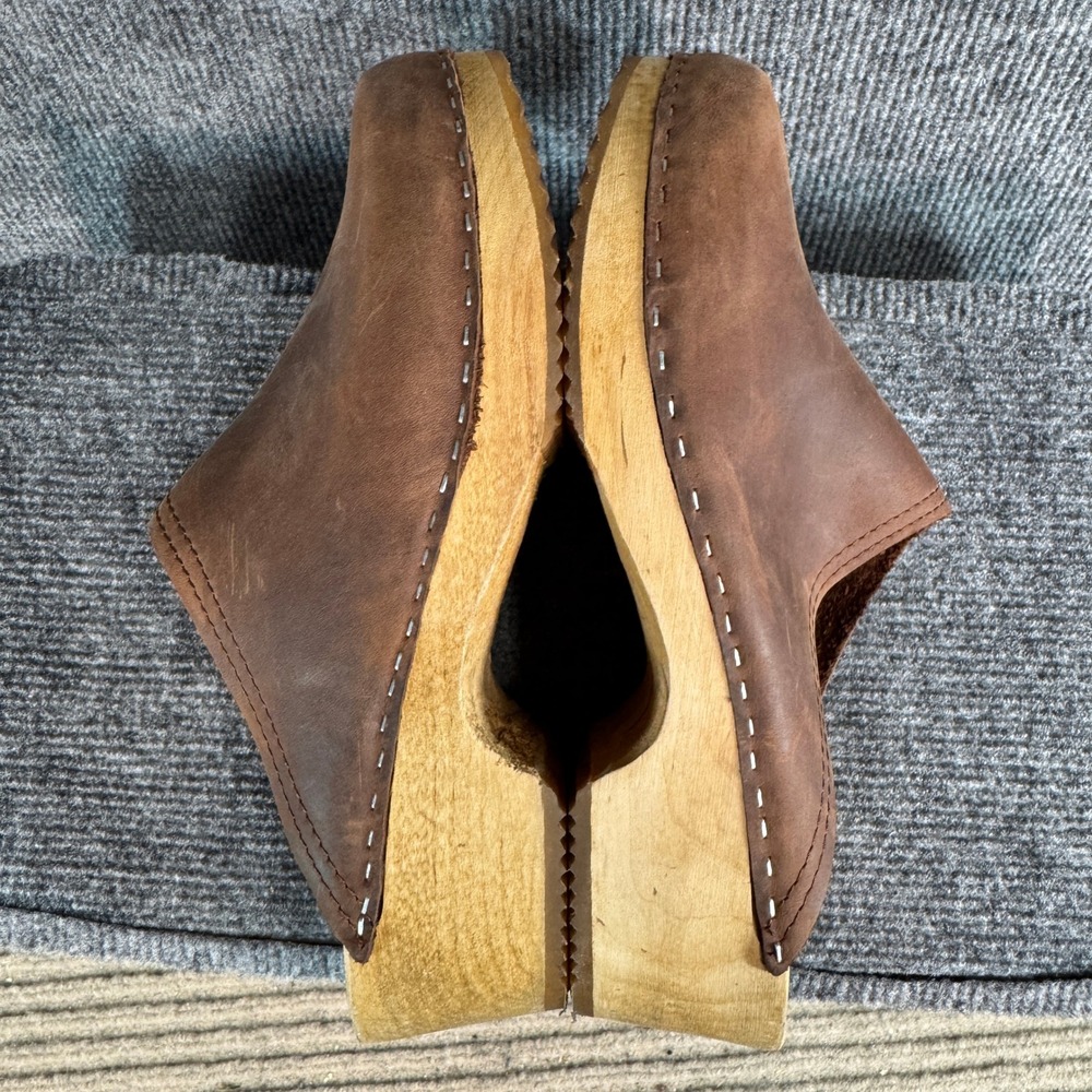 Olsson Clogs De Luxe Brown Leather Wooden Mules Made in Sweden Size 42 - Picture 8 of 16